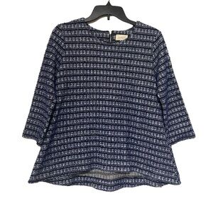 Melloday Nordstrom 3/4 Sleeve Back Zip Tweed Blue Sweater Blouse - Size M